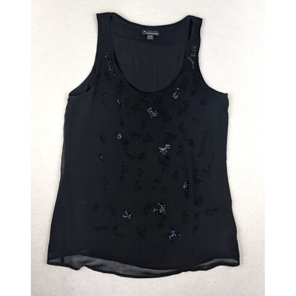 FOREVER 21 - WOMEN'S BLACK BEADED CHIFFON TANK TOP BLOUSE - SIZE M
